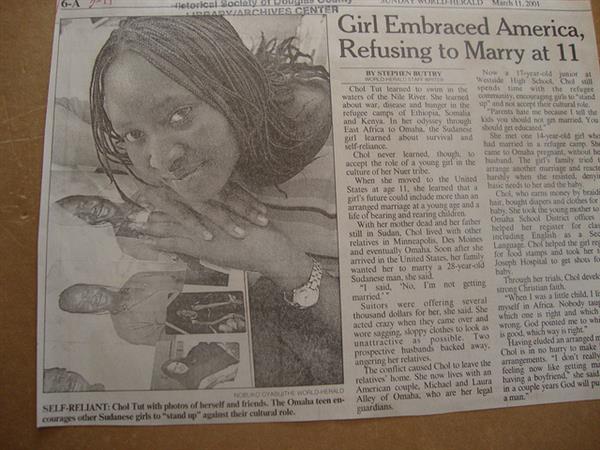 Newspaper scan of article Girl Embraced America, Refusing to Marry at 11